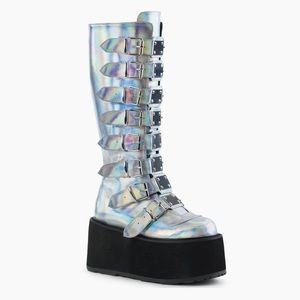 Demonia Cult Damned 318 holographic vegan leather boots. Brand new in box-Size 9